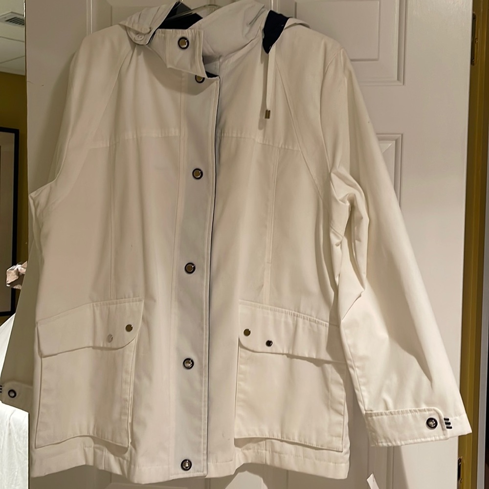 White Raincoat with Navy Features